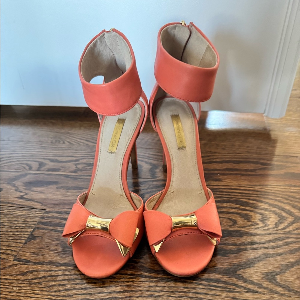 Coral Heels with Gold Bow Accents